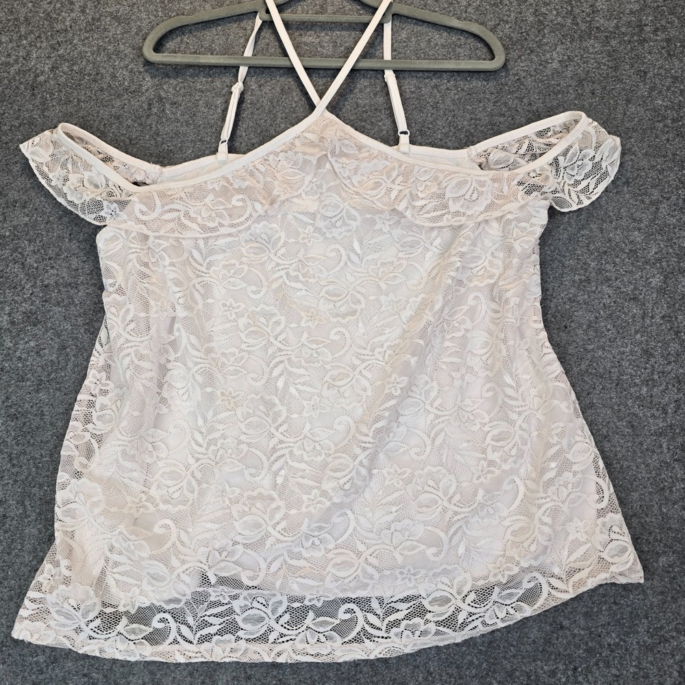Torrid Halter Top Womens 1 White Floral Sheer Ruffle Trim Lace Cold Shoulder